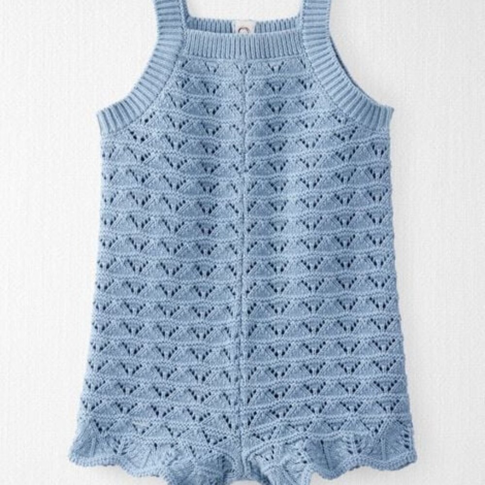 Baby Organic Cotton Pointelle Romper, Blue, Little Planet, VGUC, Size 24m